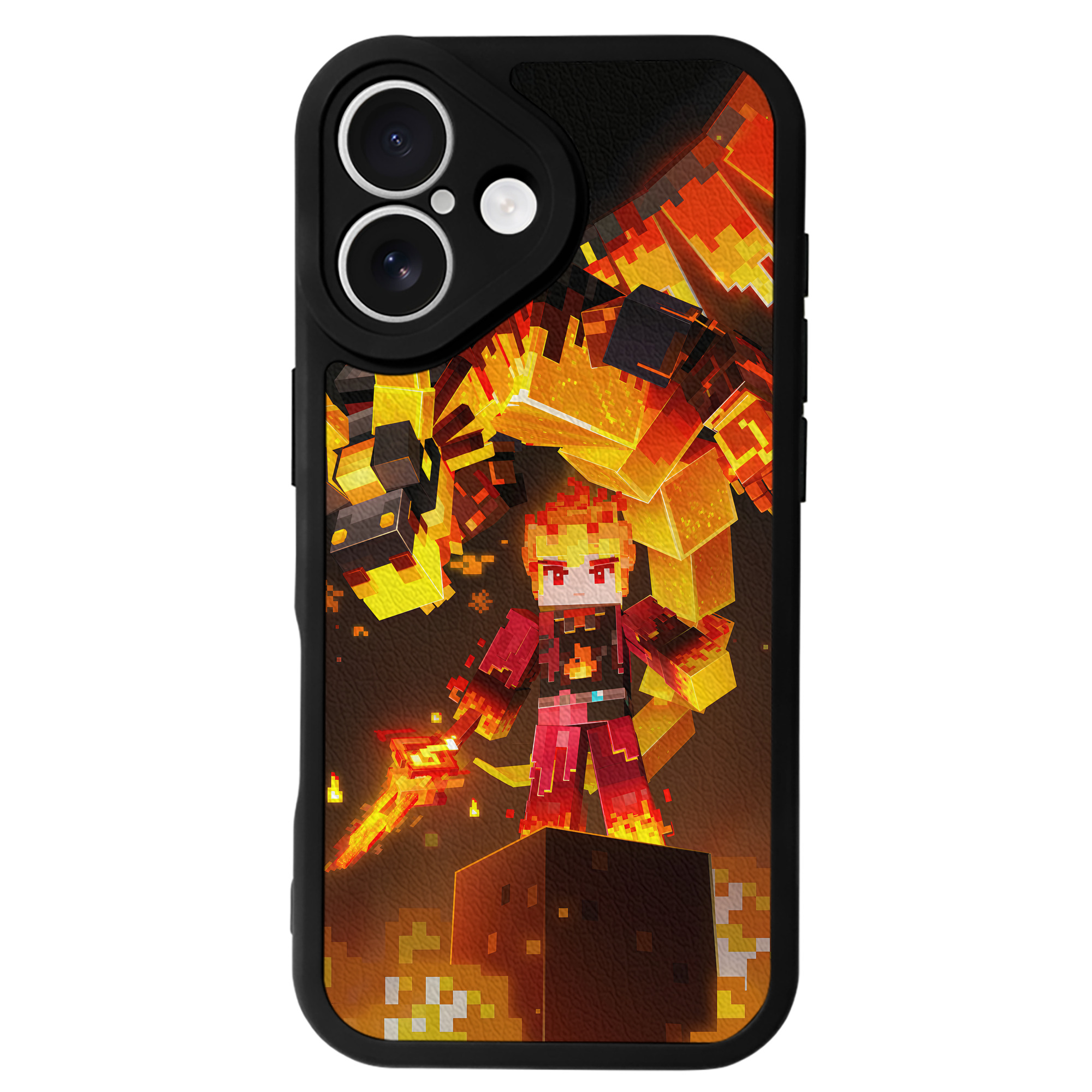 （画像用） マインクラフト ブロックの世界 Minecraft MC Block world 【iPhone 16シリーズ対応】シリコンスマホケース（レザー調） 材質：シリコン